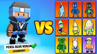 Stumble Guys 0.47🥇 PIXEL BLUE NINJA vs ALL NEW SKINS