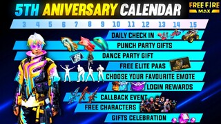 Free Fire 5th Anniversary Event | Anniversary Calender | How To Claim 5th Anniversary Free Rewards |