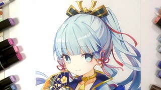 Hand-painted Genshin Impact with markers Ayaka Kamisato's painting process