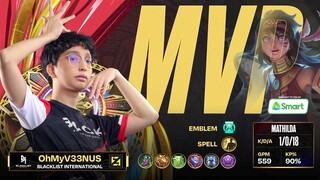 Mathilda OhMyV33NUS MVP Game 3 Blacklist International vs Omega | PlayOffs Day 1 MPL PH Season 11