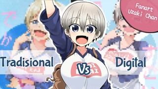 Digital vs Tradisonal Art Ft @Mitsuki Raikiri | Speed paint Fanart Uzaki chan - Sugoi Dekai |