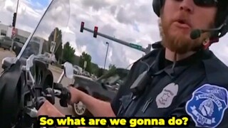 Being greeted by a police officer while riding a motorcycle