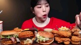 Bacon Cheese Burger, Shrimp Burger with crispy fried chicken mukbang ASMR.  Credits: Eat with Boki