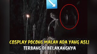 Cosplay jadi pocong malah ada pocong asli terbang di belakangnya