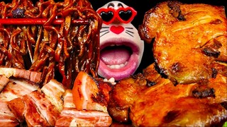 [Real Mouth] Bữa tiệc gà quay khổng lồ, ăn cùng mỳ tương đen thơm, ngon, béo ngậy #asmr #mukbang