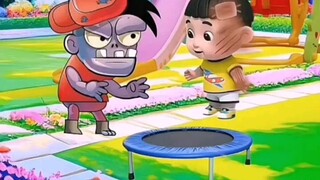 Little zombies grab the trampoline!