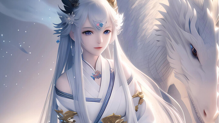 The exquisitely beautiful dragon maiden dances with the dragon.