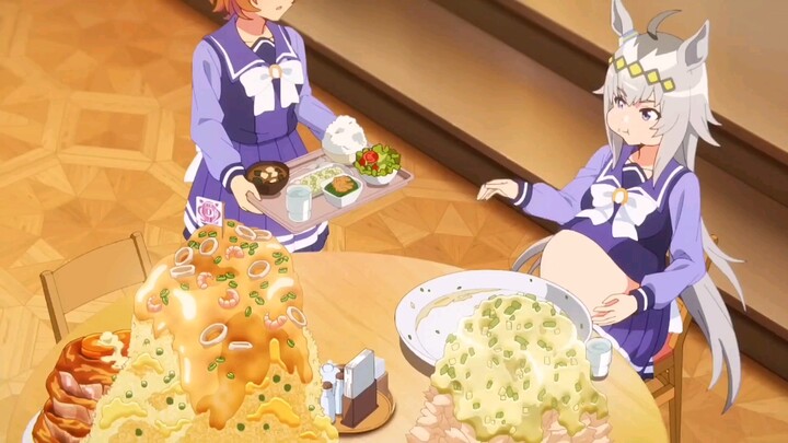 Uma Musume: Pemain mukbang Derby cantik, Oguri Hat, makan di kantin sekolah