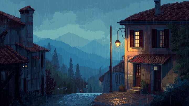 「宁静像素雨村」3小时放松雨声氛围（无音乐）