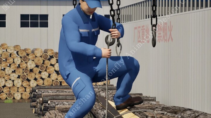 卸载失误，圆木滚落砸人!