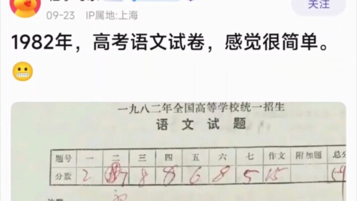 The 1982 college entrance exam—how many points can you score?
