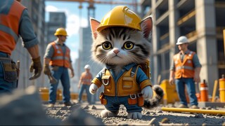 Cute Construction Kitten: Pawsome Hard Hat Adventures 🚧🐱