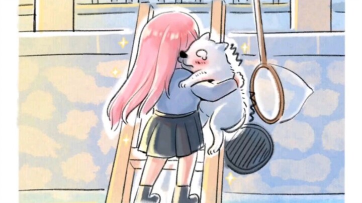 Chó con: Mẹ ơi, con gặp được vị thần tóc hồng rồi!