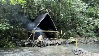 Membangun shelter di hutan hujan Sumatera dan memanggang ayam