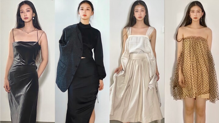 173cm, 54kg New Year party dress | Velvet strap dress | Outfit that totally slays the crowd