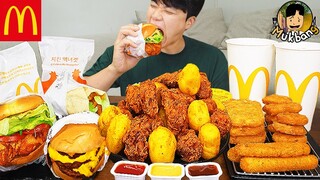 ASMR MUKBANG 맥도날드 양념 치킨먹방! 치즈 햄버거 치즈스틱 후라이드치킨 & 레시피 CRISPY FRIED CHICKEN CHEESE BURGER EATING SOUND!