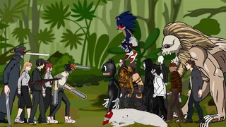 Eren Titan, Jaw TItan, Female titan, vs Chainsawman, Katanaman, Power Makima Cartoon cat Sonic - DC2