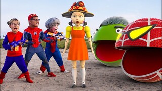 TEAM SPIDERMAN VS TEAM BAD GUYS Pacman Transformation, Doll Squid Game | Scary Teacher 3D IRL