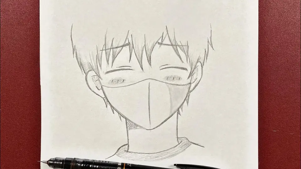 Easy anime drawing | how to draw cute boy wearing face mask step-by-step -  Bilibili