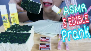 DIY ASMR 5 EDIBLE PRANKS SCHOOL+KITCHEN / กาวแท่ง ยางลบดินสอ กระดาษ +ฟองน้ำล้างจาน กินไก้