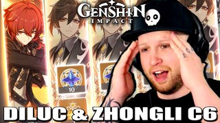 it took this long to get diluc, but im happy.. oh also zhongli c6 (wallet go brr) | Genshin Impact