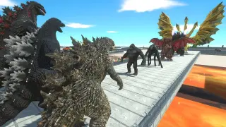 3X GODZILLA vs GHIDORAH LAVA DEATH RUN - Animal Revolt Battle Simulator