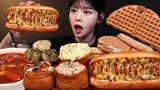 SUB)먹고싶은 거 다 먹는 날! 떡볶이 대왕유부초밥 핫도그 츄러스 튀김까지 카페 분식 꿀조합 리얼사운드 Snacks & Dessert Mukbang Asmr