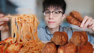 ASMR| ไก่ทอดกรอบ+บะหมี่เย็นเกาหลี