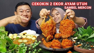 MUKBANG 2 EKOR AYAM CRISPY UTUH SAMBEL MERCON + FULL LALAPAN JENGKOL MENTAH CEPOKAK KENCUR ANTANAN