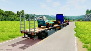Flatbed Truck McQueen  Transportation with Truck - Pothole vs Car #40  BeamNG.Dr