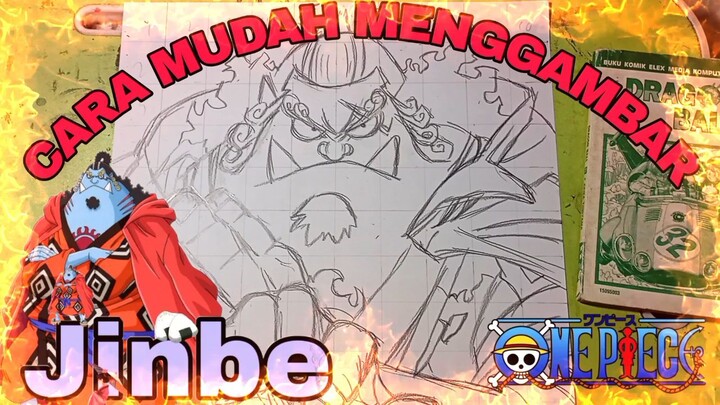 cara mudah menggambar anime one piece jinbe