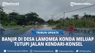 Banjir di Desa Lamomea Konda Meluap Tutupi Jalan Kendari-Konsel, Warga Berjaga Bantu Kendaraan Lewat