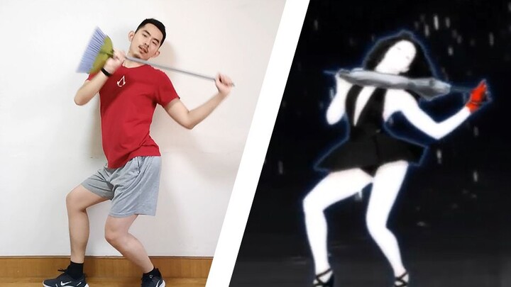 A dance game up master has mastered a unique broom dance!