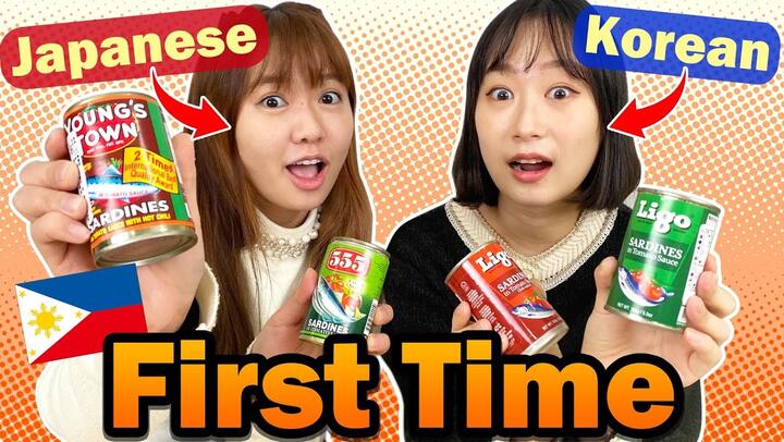 Korean and Japanese Try  Filipino Canned Food For The First Time【REACT】feat.@咪蕾 미래