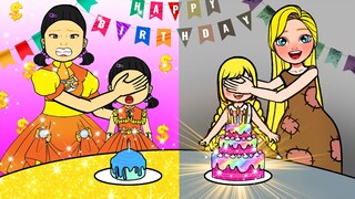 Squid Game, Surprise! - Rich Mother VS Poor Birthday Party | Paper Dolls Story Animation