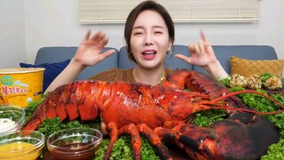 [Mukbang ASMR] Giant Lobster 🦞 Buldak RiceBall & Cheese Buldak Ramen