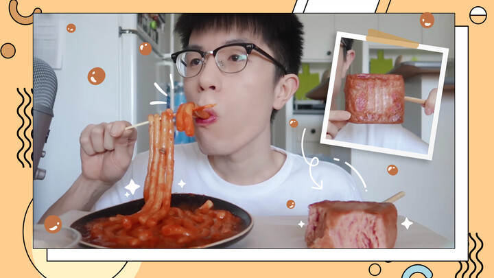 [ASMR]|Ăn trưa với tảng thịt to đùng + mì và bánh gạo