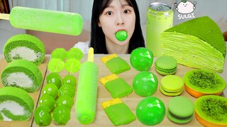 ASMR MUKBANG| 초록색 디저트 녹차 아이스크림 마카롱 젤리 먹방 & 레시피 DESSERT ICE CREAM MACARONS EATING