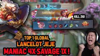 TOP 1 LANCELOT JEJE MANIAC 4X SAVAGE 1X KILL 26 GILA BANGET ! - Mobile Legends