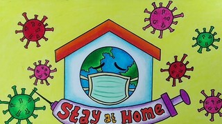 Cara menggambar stay at home || Menggambar tema covid 19