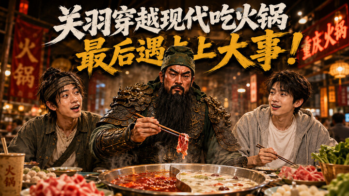 Guan Yu time-travels to the modern day to eat hot pot—things take a dramatic turn in the end! [AI Al