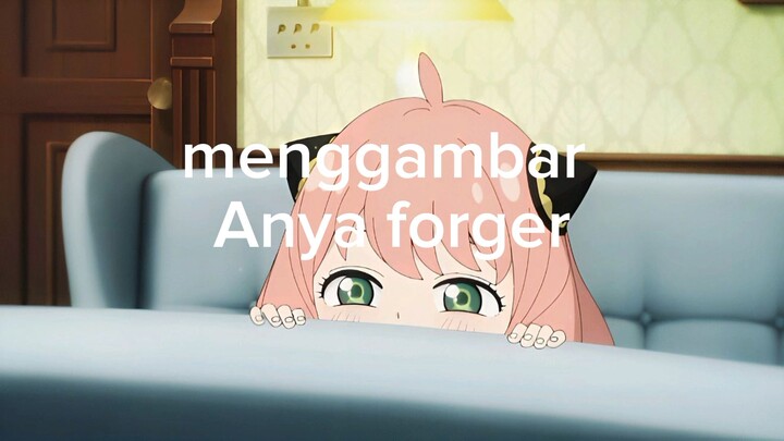 menggambar Anya Forger dari anime yang berjudul SPY X Family