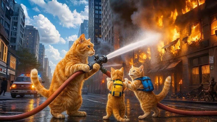 Brave Cat Family vs City Inferno  - Emotional 3D Animal Rescue Movie