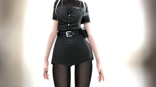 A girl in a police uniform and black stockings