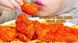 MERAH MEMBARA🔥ASMR SPAGHETTI AYAM KATSU WITH SPICY WINGS PEDAS KOREA | ASMR INDONESIA