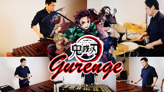 เล่นเพลง Gurenge เพลงประกอบการ์ตูนดาบพิฆาตอสูรด้วยกลองชุดและมาริมบา