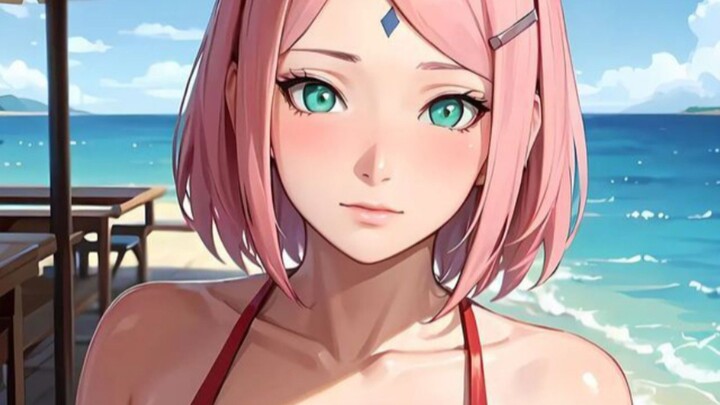 SAKURA PAKAI BIKINI DI PANTAI