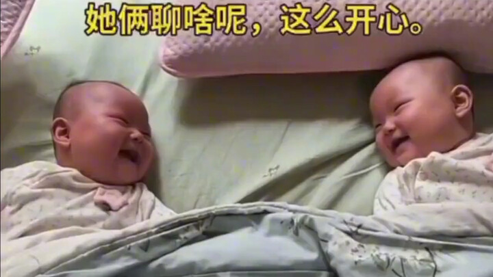 Hai em bé nói chuyện bằng tiếng bập bẹ, cả đoạn cứ cười không ngớt!
