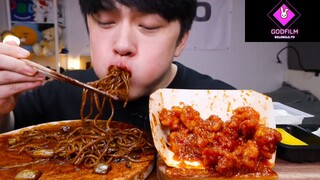 Mukbang mì tương đen Hàn Quốc với gà sốt cay phần 5 #anngon