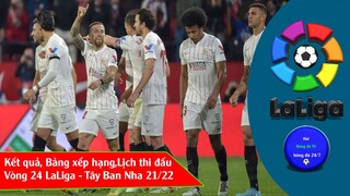 Lịch thi đấu, Kết quả, Bảng xếp hạng vòng 24 giải VĐQG Tây Ban Nha LaLiga 21/22